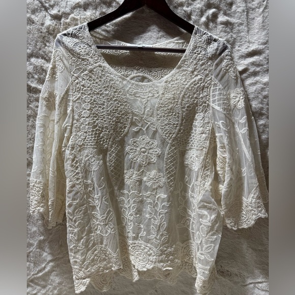Aziza Lace Mesh floral Top Cream Edwardian Fairy Cottage size S/M Y2K Vintage - Picture 1 of 8